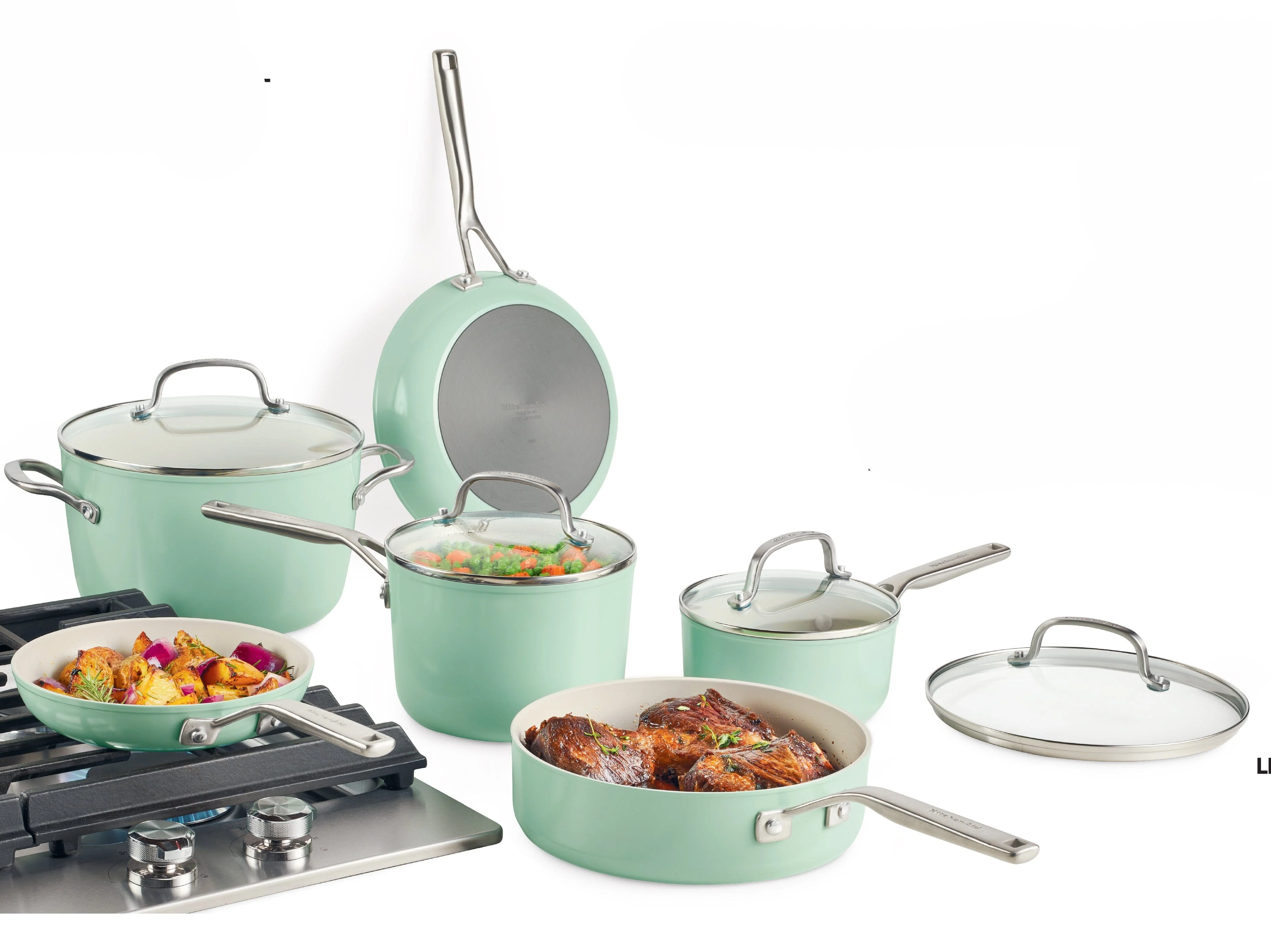 Meyer KitchenAid 10pc Hard Anodized Ceramic Cookware Set - Pistachio - Image 3