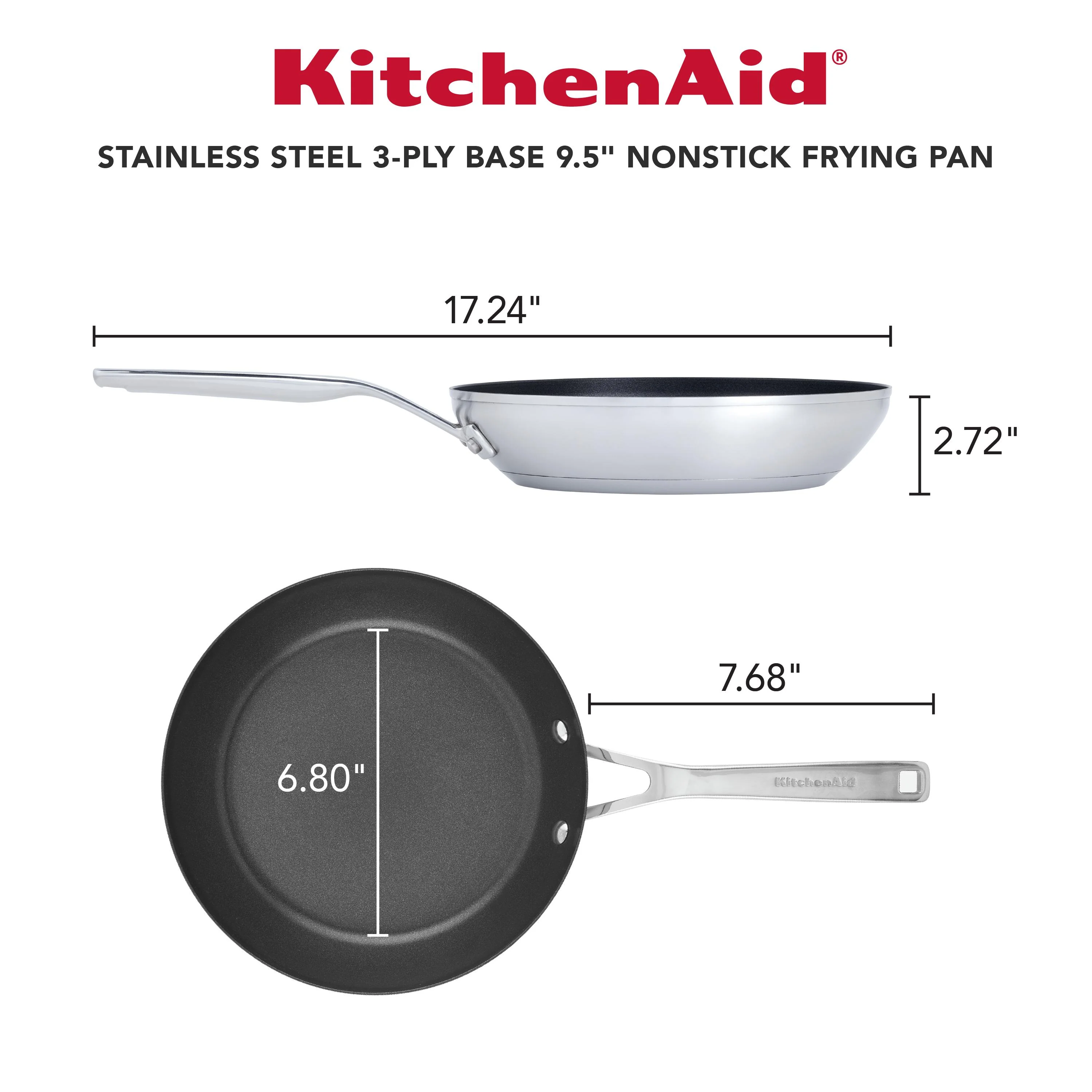 Meyer KitchenAid 3-Ply Base Stainless Steel Nonstick Frying Pan, 9.5-Inch, Brushed Stainless Steel - Image 2