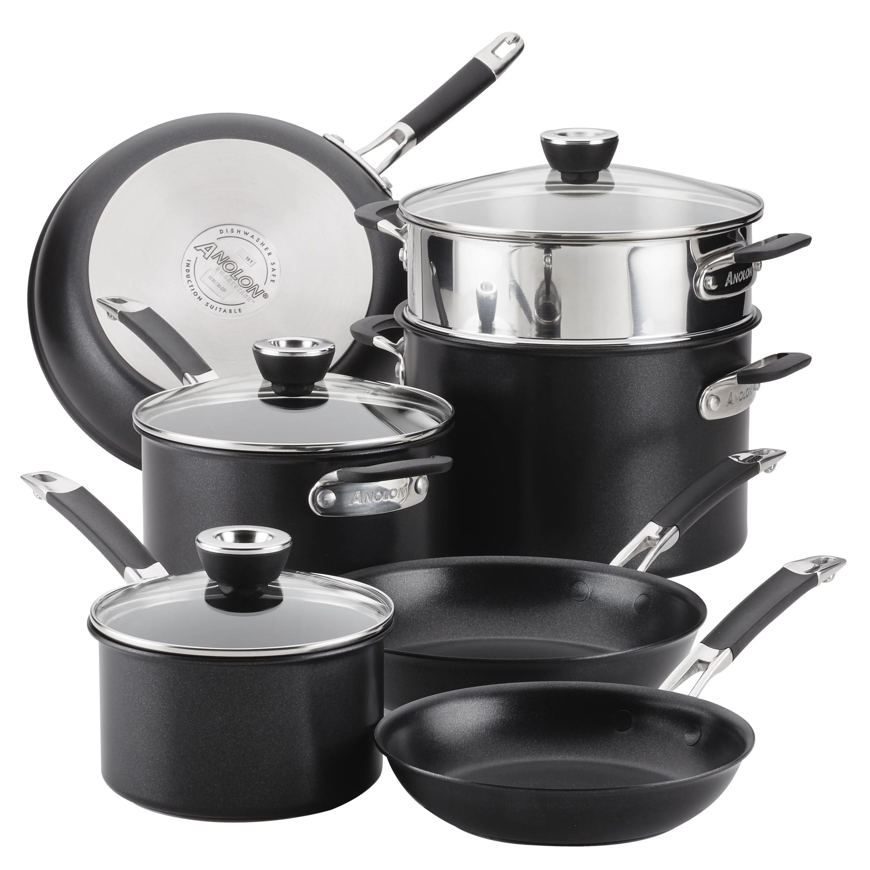Meyer 10pc Anolon SmartStack Hard Anodized Nesting Cookware Set