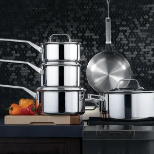 10pc Meyer ProClad 5-Ply Aluminum Core Stainless Steel Cookware Set, Made in Canada