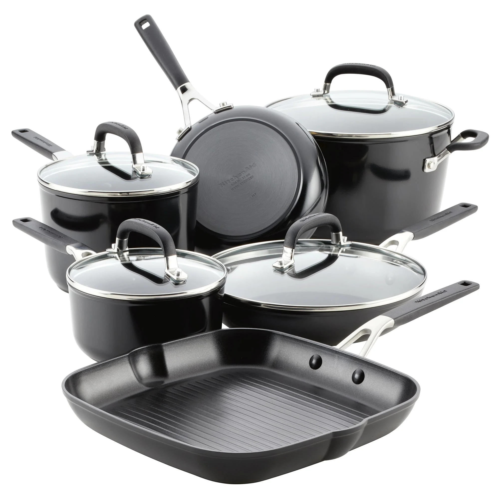 Meyer KitchenAid Hard Anodized Nonstick Cookware Set, 10-Piece, Onyx Black