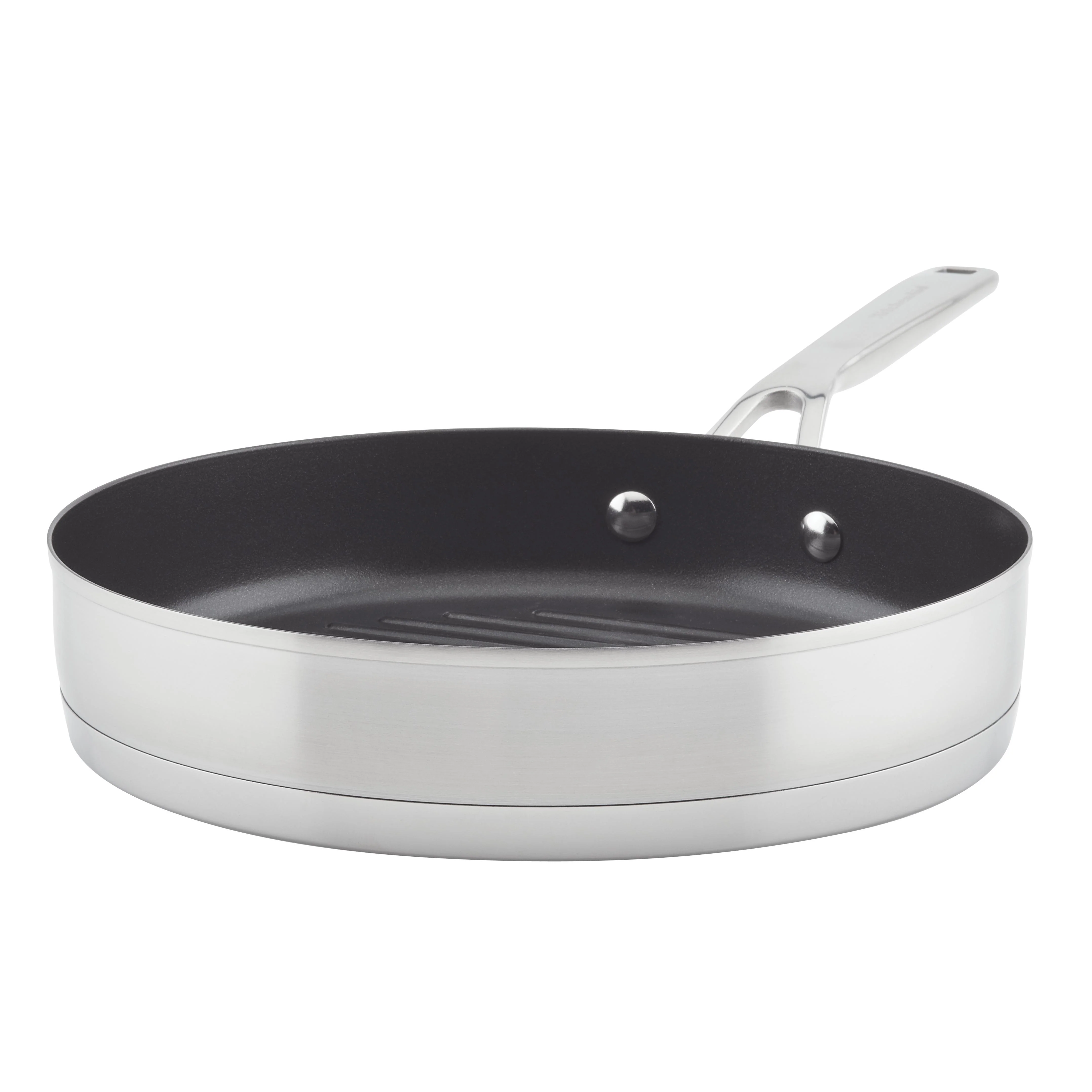 Meyer KitchenAid 3-Ply Base Stainless Steel Nonstick Round Grill Pan, 10.25-Inch, Brushed Stainless Steel