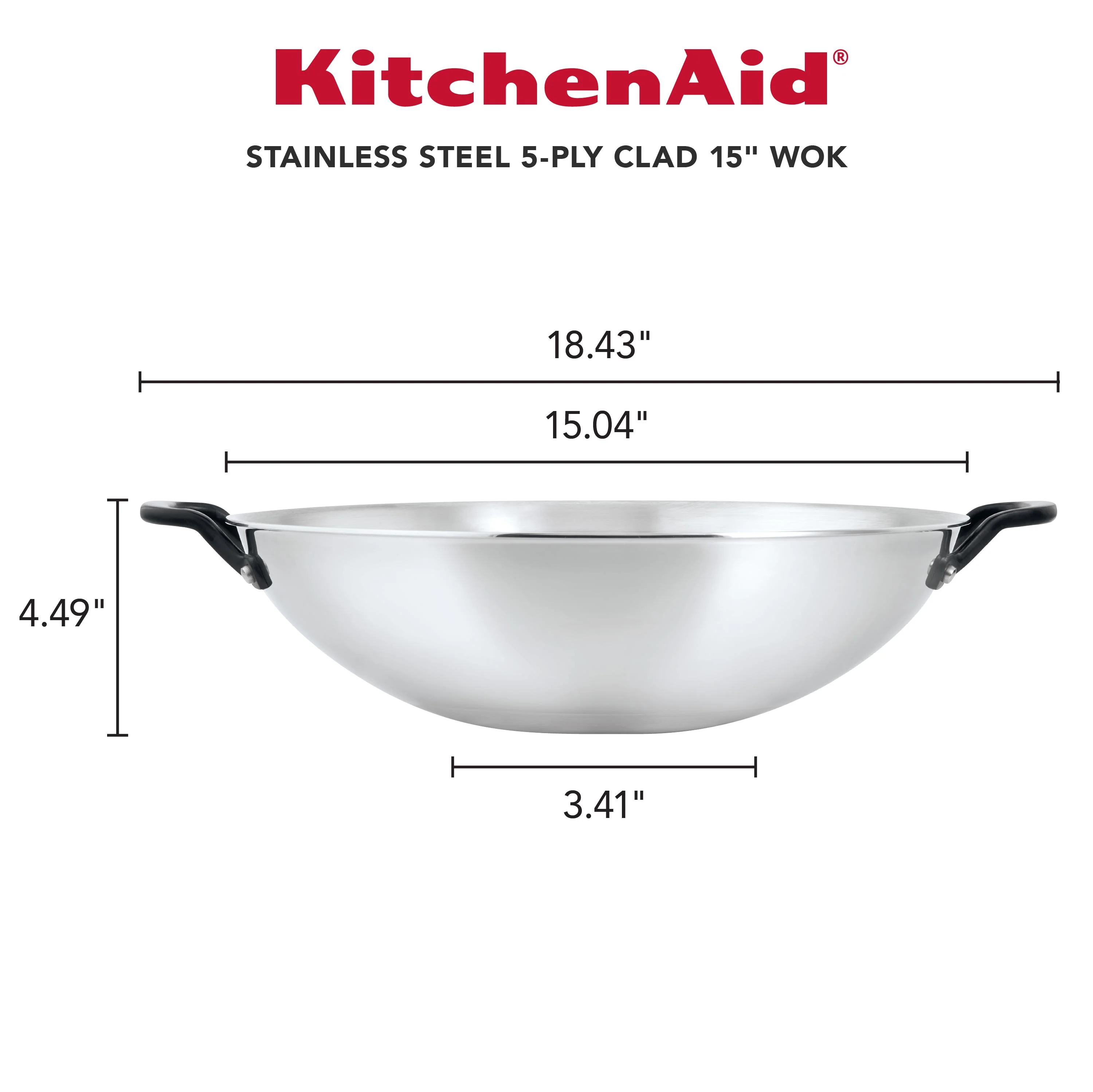 Meyer KitchenAid 5-Ply Clad Stainless Steel Wok, 15-Inch, Polished Stainless Steel - Image 2