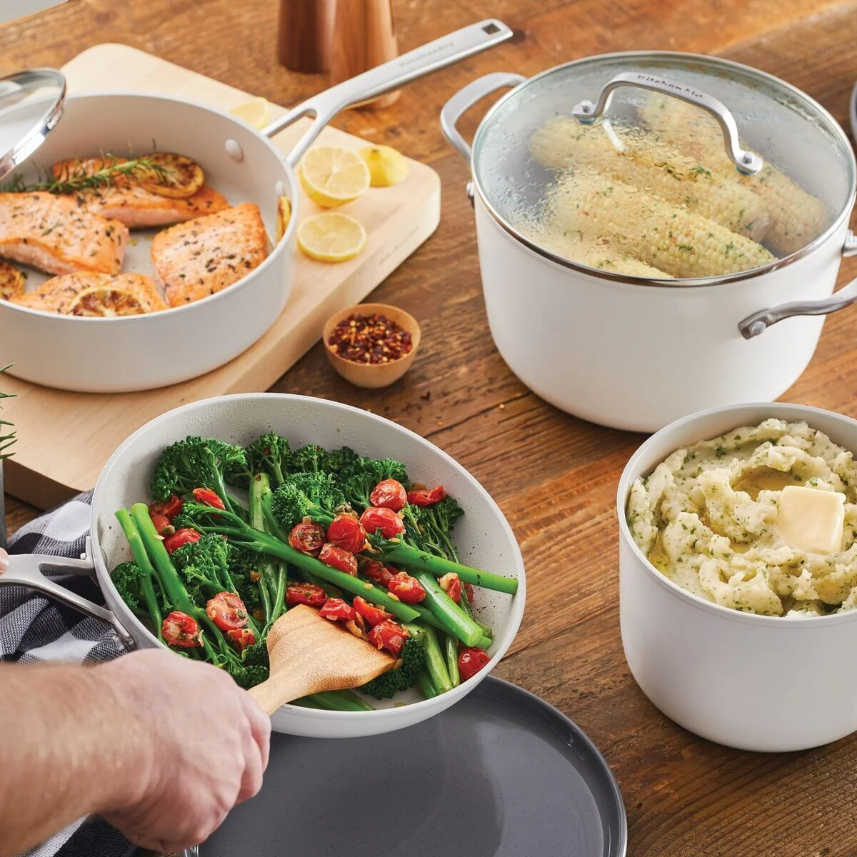 Meyer KitchenAid 12pc Hard Anodized Ceramic Cookware Set - White - Image 4