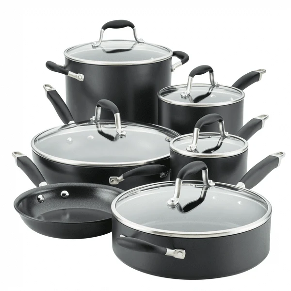 Meyer Anolon Advanced Home Hard-Anodized Nonstick Cookware Set, 11-Piece, Black