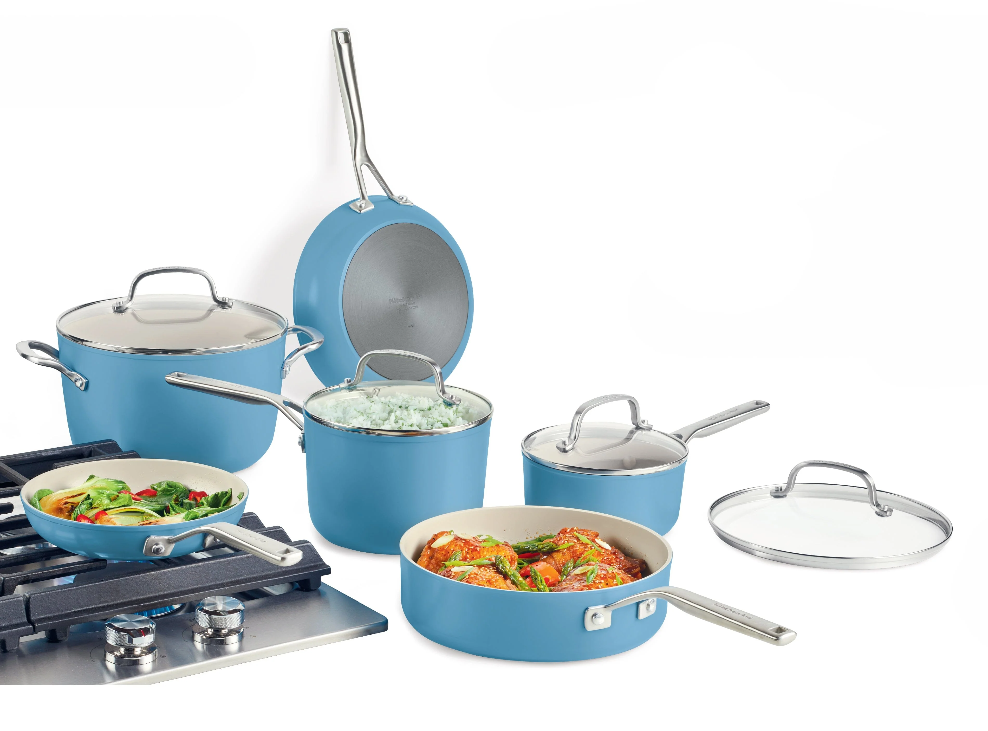 Meyer KitchenAid 10pc Hard Anodized Ceramic Cookware Set - Blue Velvet - Image 3