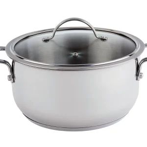 Meyer Nouvelle Stainless Steel 5.4L Dutch Oven with tempered glass lid, Made in Canada