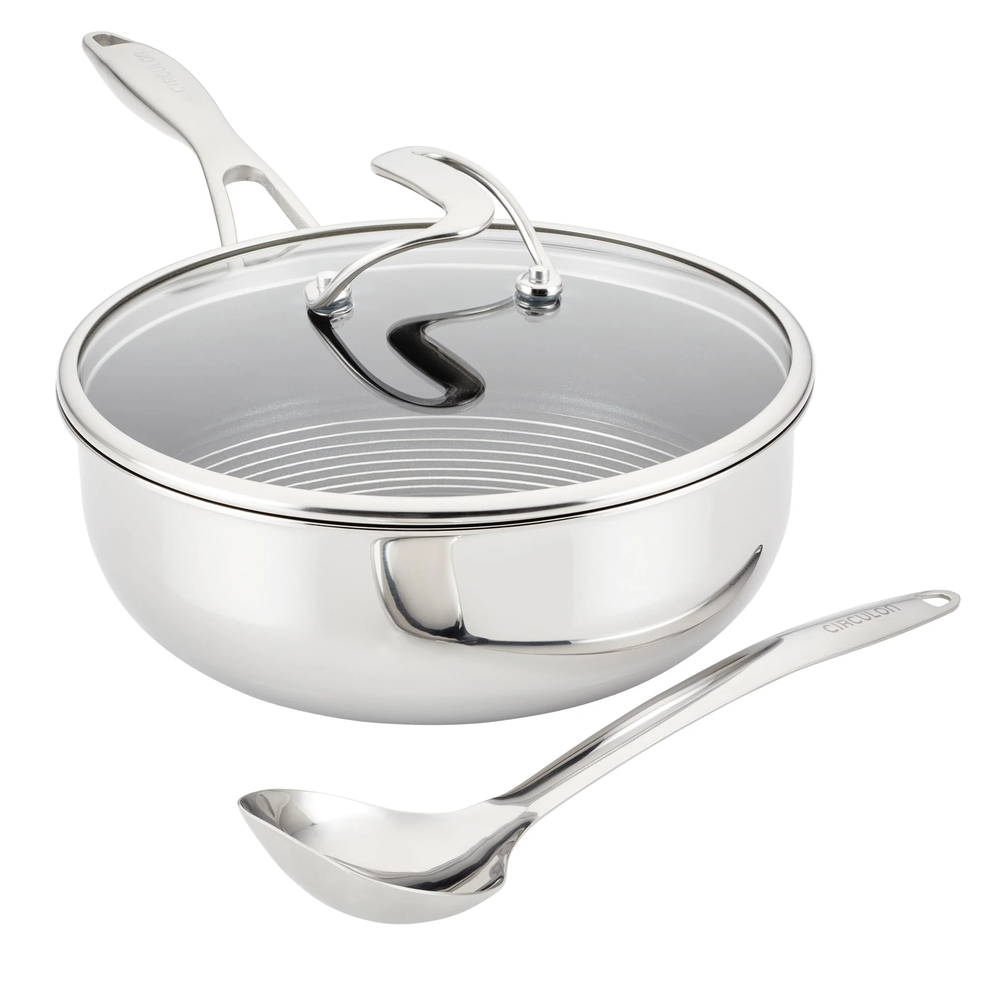 Meyer Circulon Clad Stainless Steel Chef Pan and Utensil Set with Hybrid SteelShieldTM and Nonstick Technology, 3-Piece, Silver