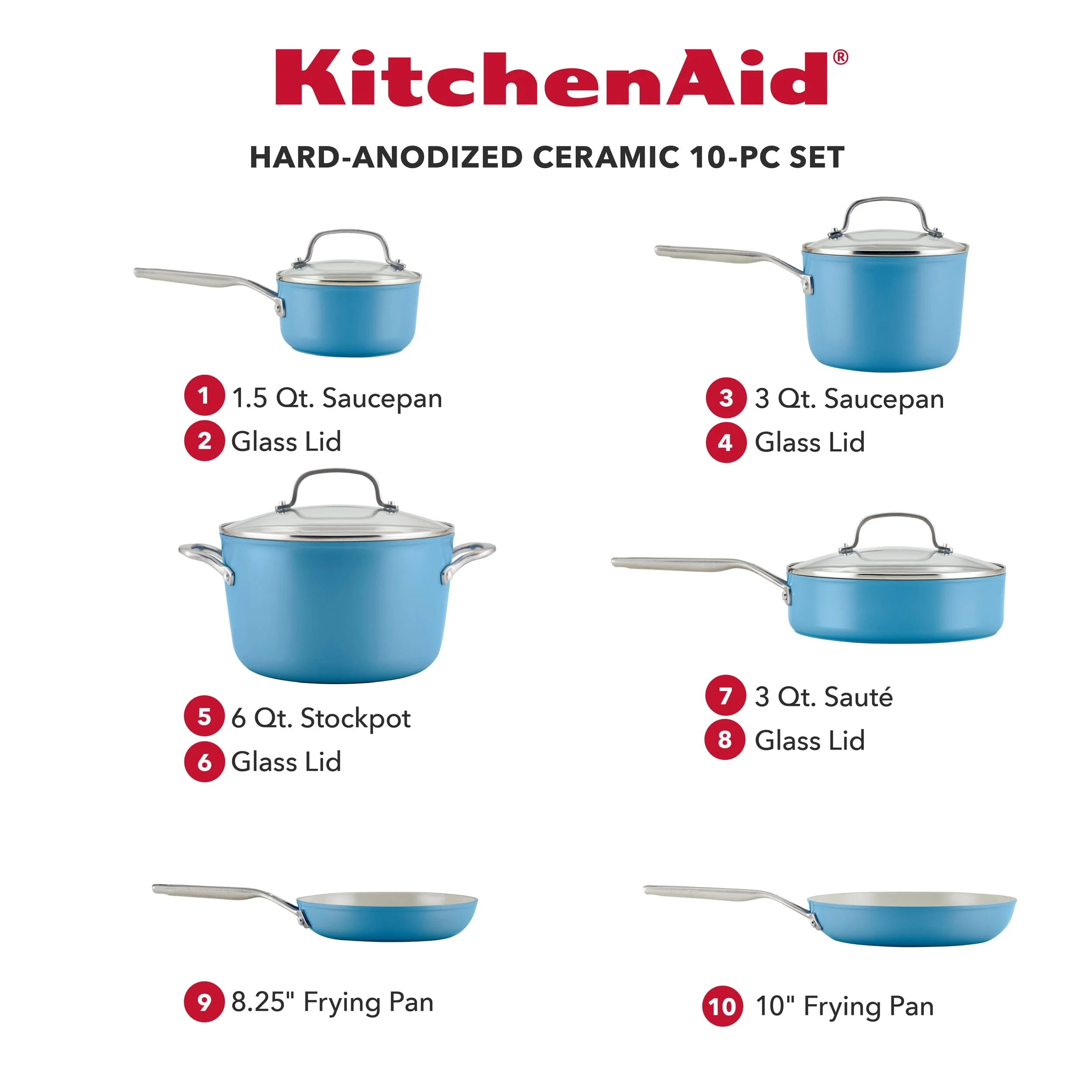 Meyer KitchenAid 10pc Hard Anodized Ceramic Cookware Set - Blue Velvet - Image 2