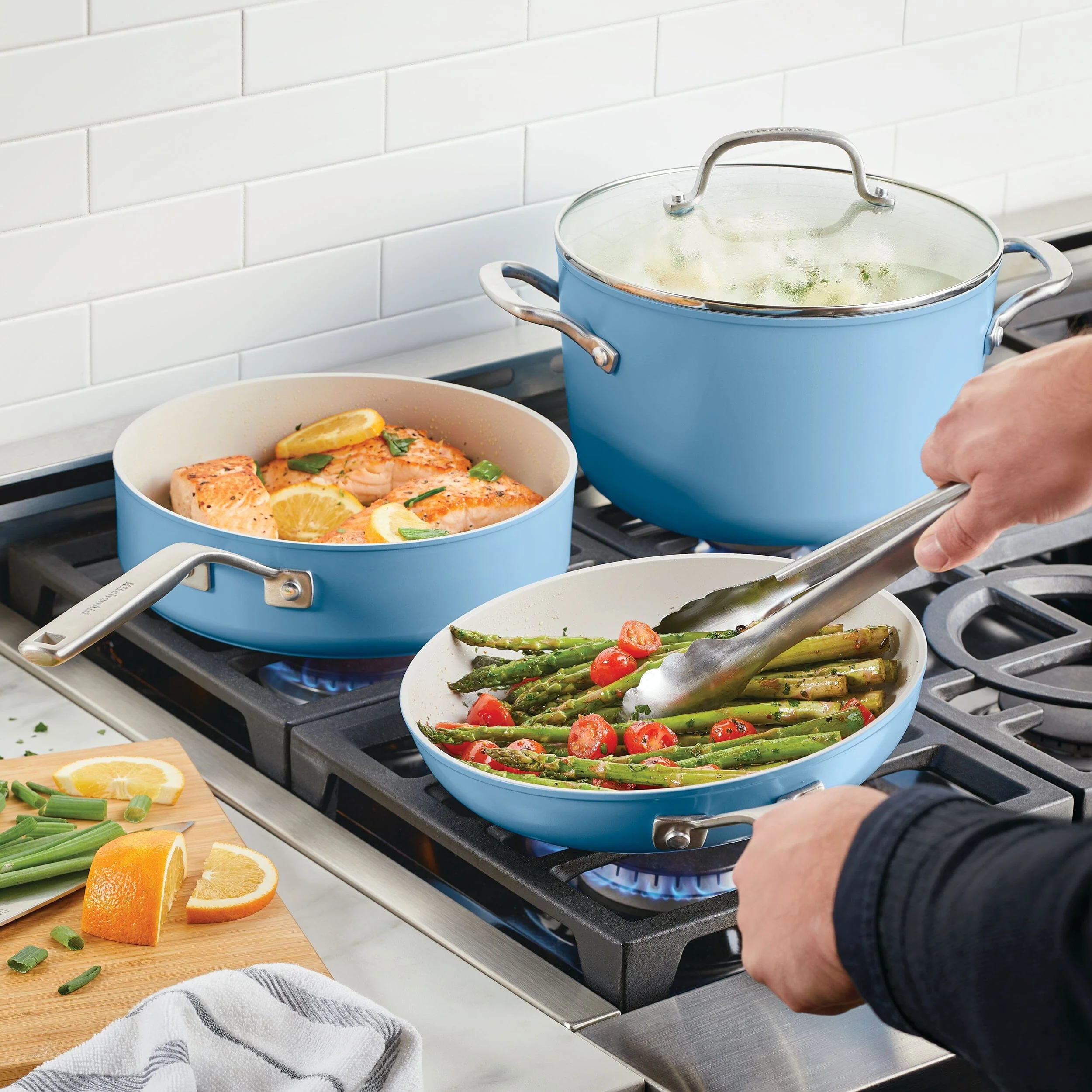 Meyer KitchenAid 10pc Hard Anodized Ceramic Cookware Set - Blue Velvet - Image 5