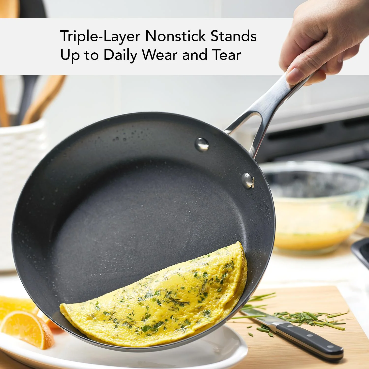Meyer KitchenAid 3-Ply Base Stainless Steel Nonstick Frying Pan, 9.5-Inch, Brushed Stainless Steel - Image 5