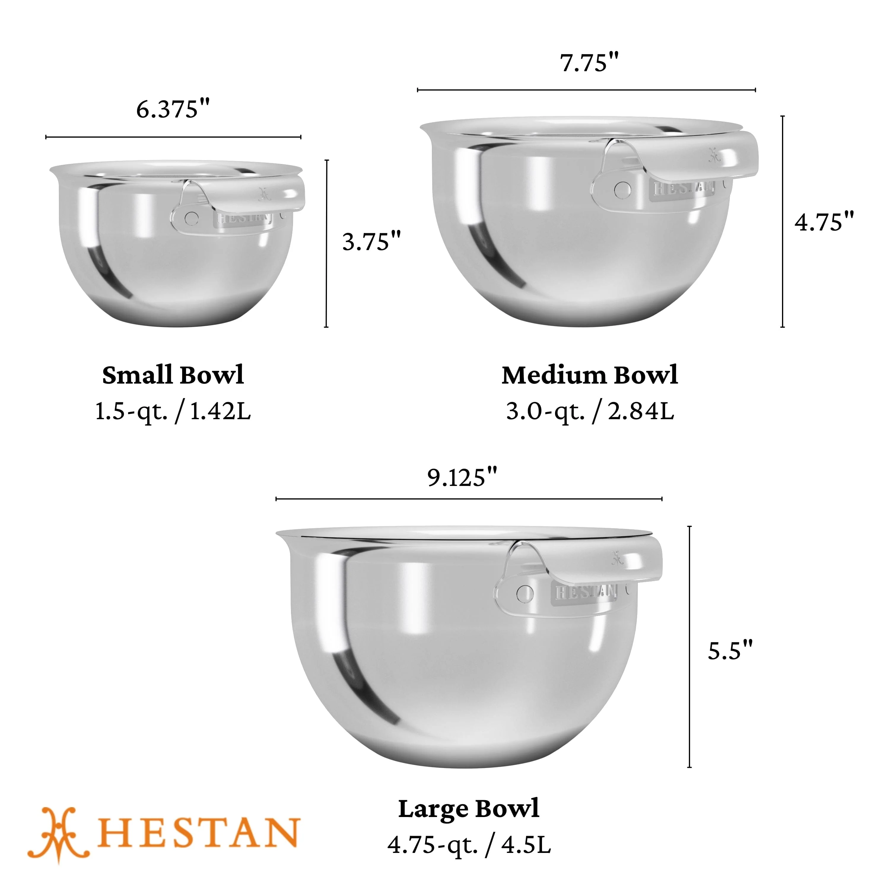 Meyer Hestan Stainless Steel Mixing Bowl Set, 3-Piece - Image 4