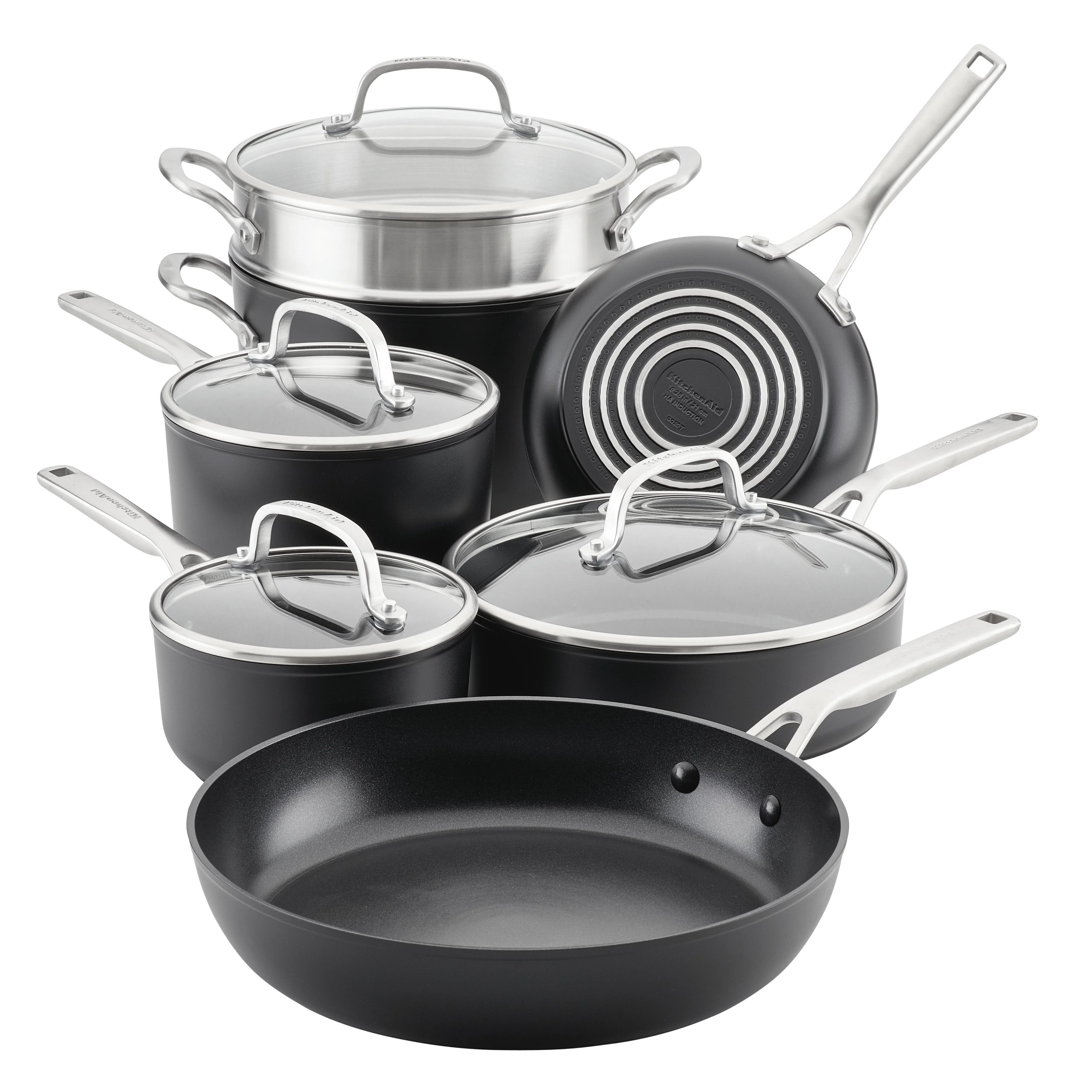 Meyer KitchenAid Hard-Anodized Induction Nonstick Cookware Set, 11-Piece, Matte Black
