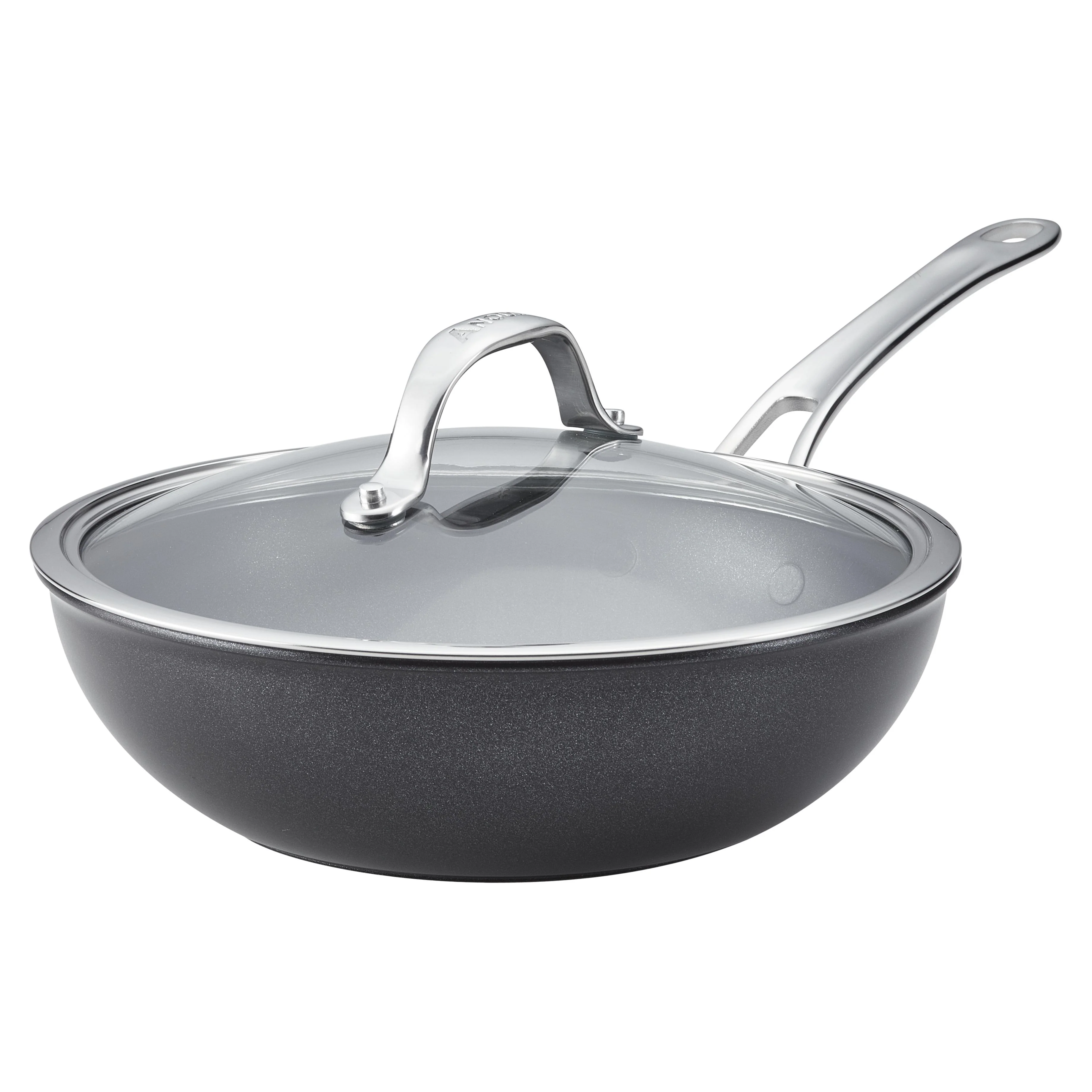 Meyer Anolon X SearTech Aluminum Nonstick Cookware Stir Fry Wok with Lid, 10-inch, Super Dark Gray