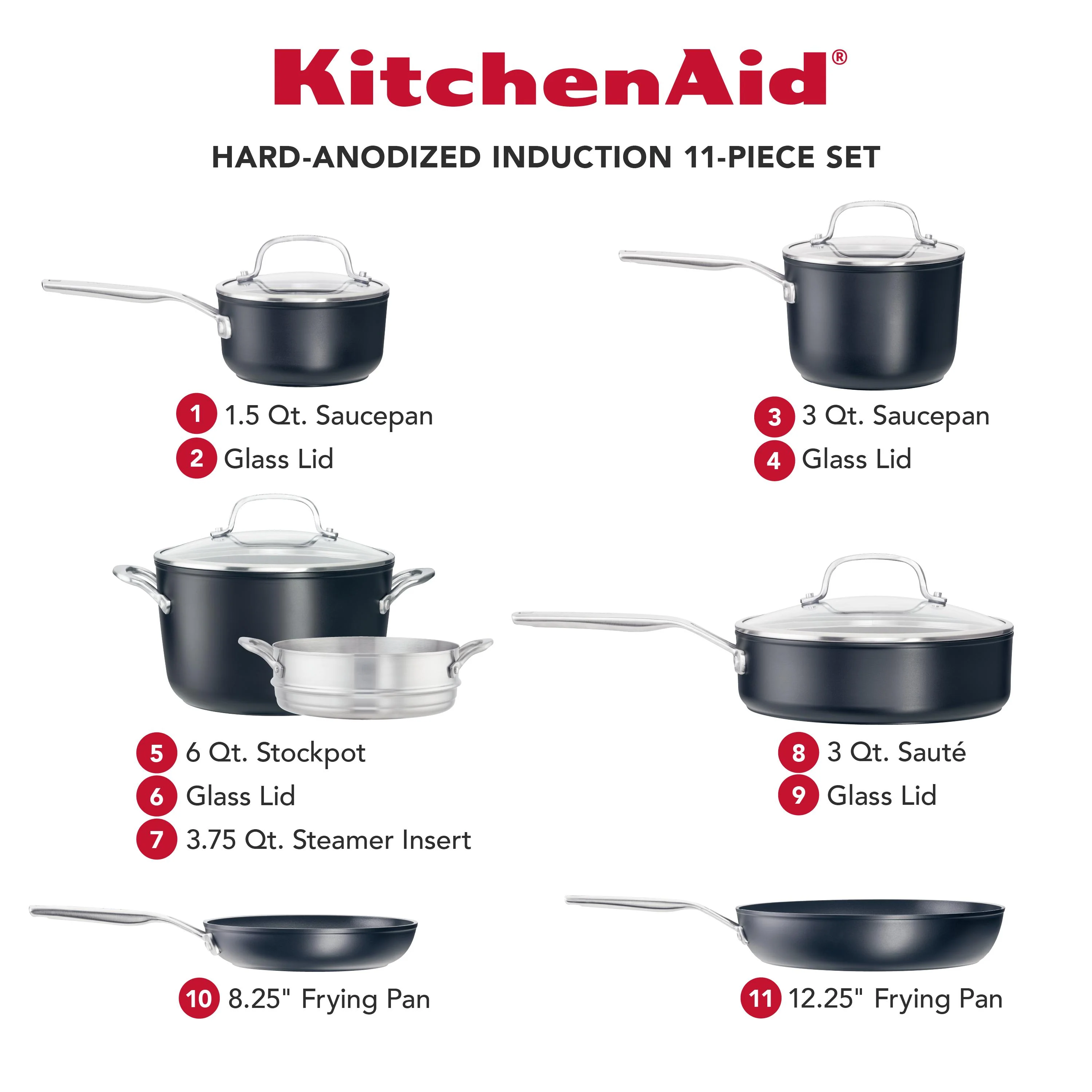 Meyer KitchenAid Hard-Anodized Induction Nonstick Cookware Set, 11-Piece, Matte Black - Image 2