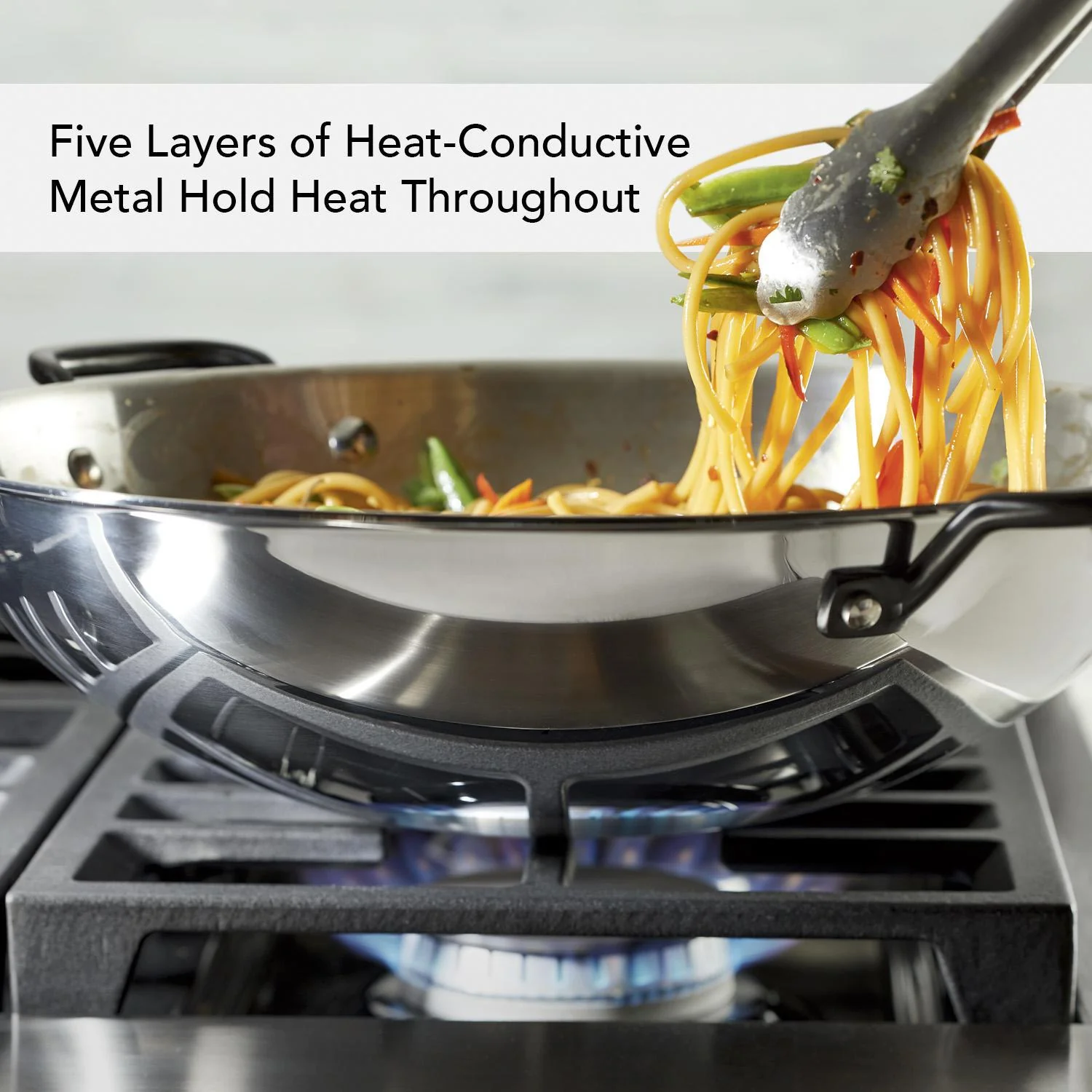 Meyer KitchenAid 5-Ply Clad Stainless Steel Wok, 15-Inch, Polished Stainless Steel - Image 3
