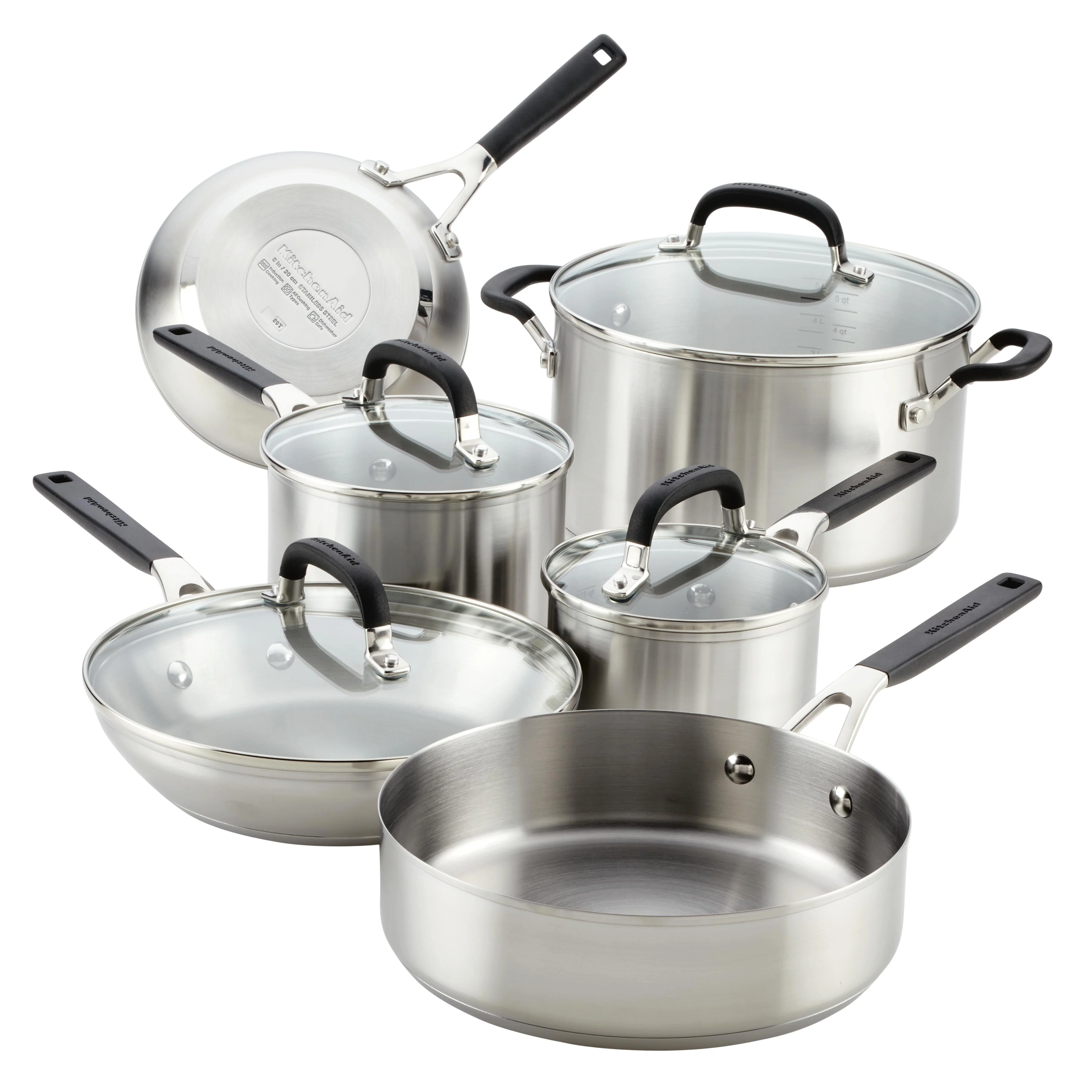 Meyer KitchenAid Stainless Steel Cookware Set, 10-Piece, Brushed Stainless Steel