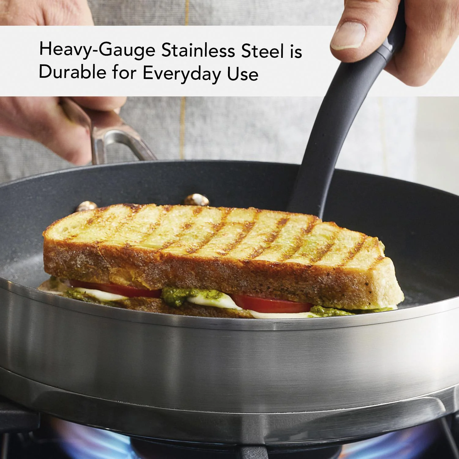 Meyer KitchenAid 3-Ply Base Stainless Steel Nonstick Round Grill Pan, 10.25-Inch, Brushed Stainless Steel - Image 5