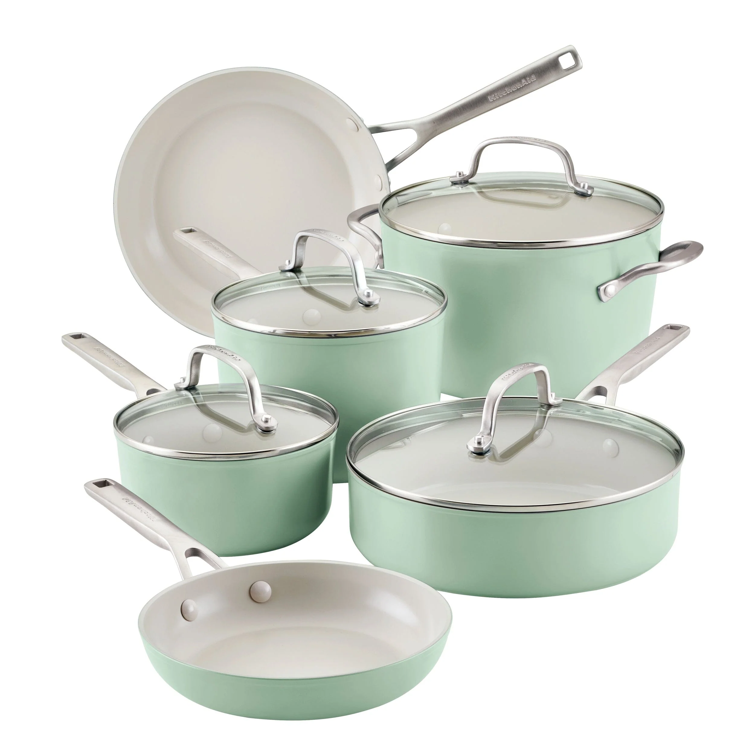 Meyer KitchenAid 10pc Hard Anodized Ceramic Cookware Set - Pistachio