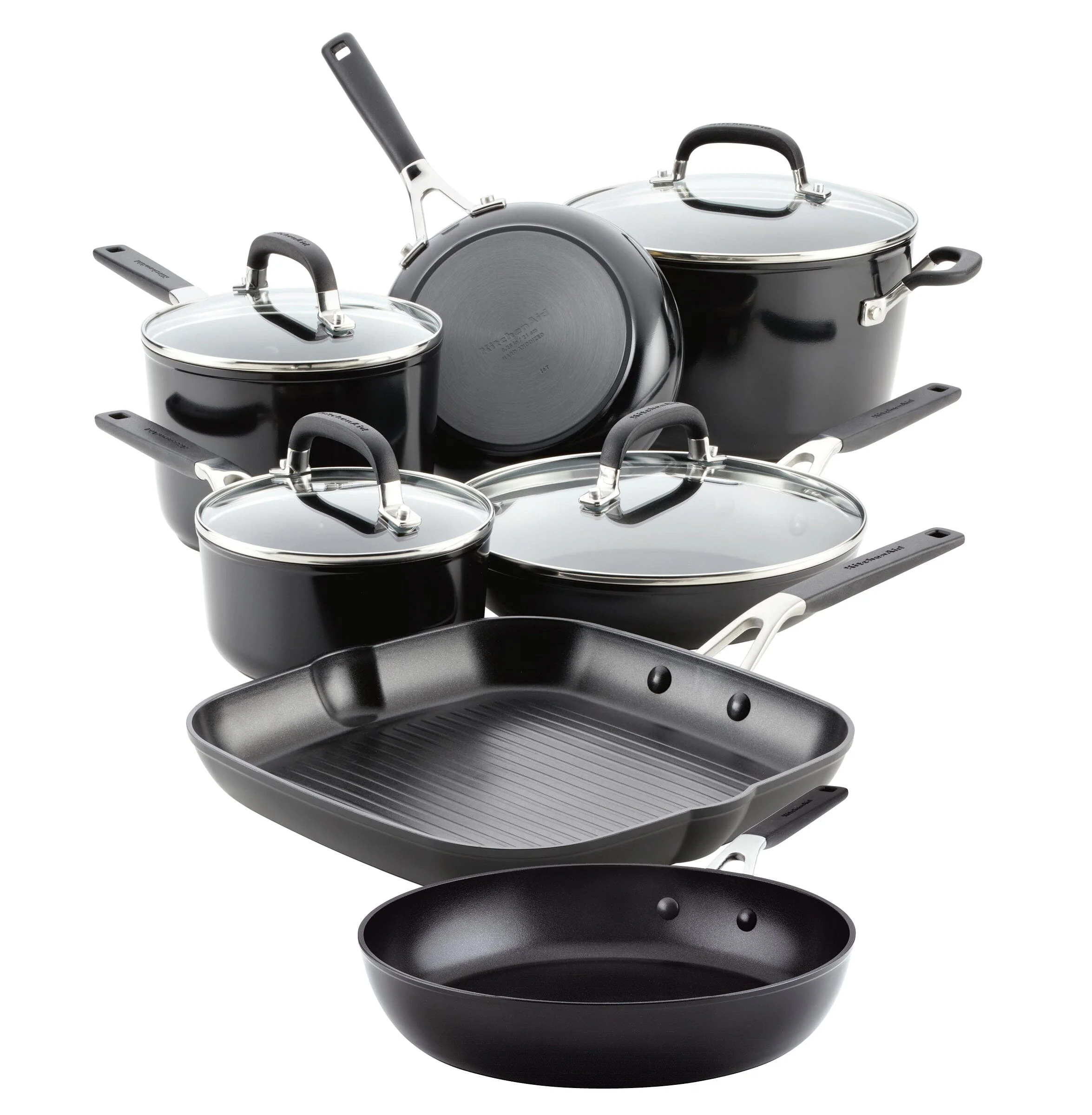 Meyer KitchenAid Hard Anodized Nonstick Cookware Set, 11-Piece, Onyx Black