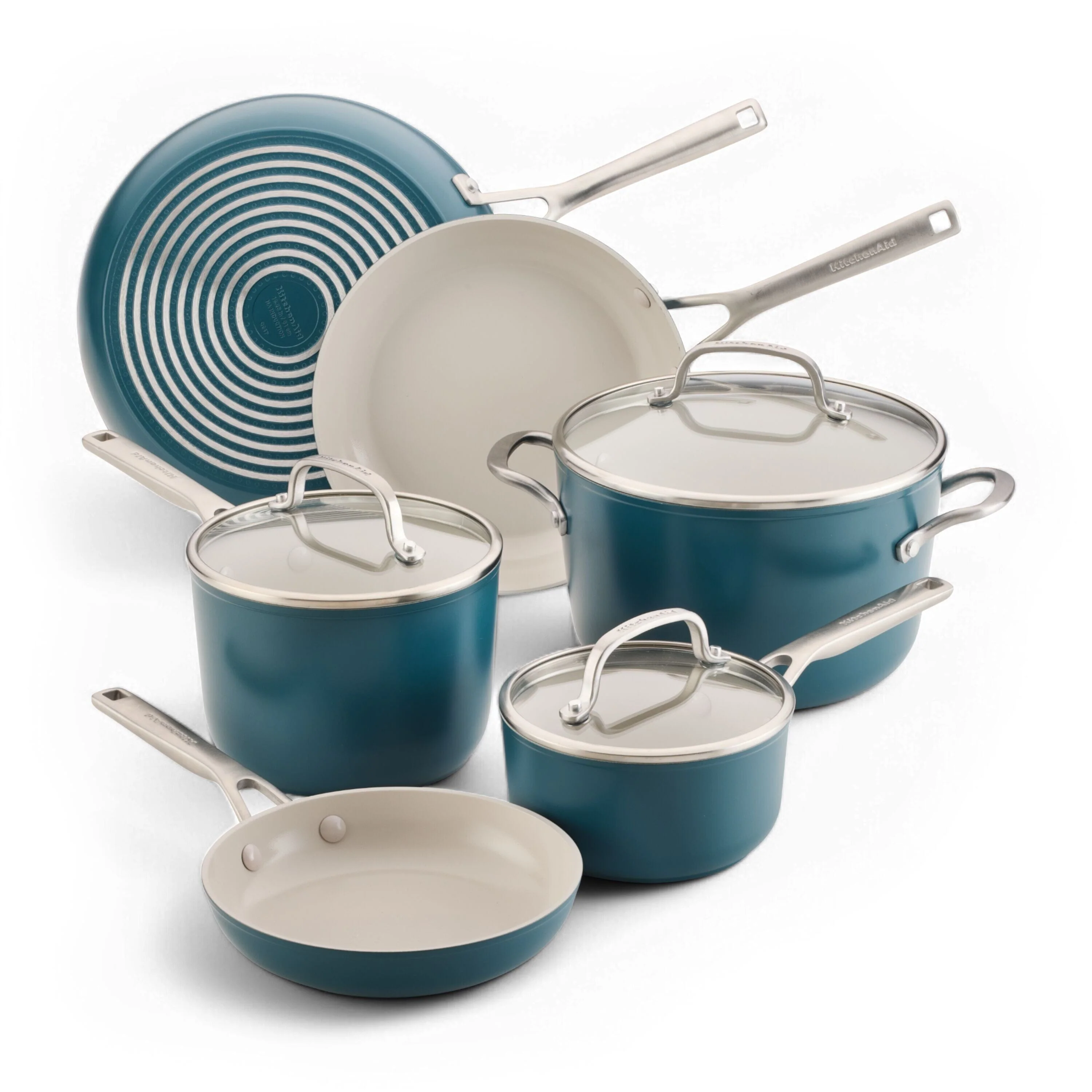 Meyer KitchenAid Hard Anodized Ceramic Induction Nonstick 9 Piece Cookware Set Agave Blue