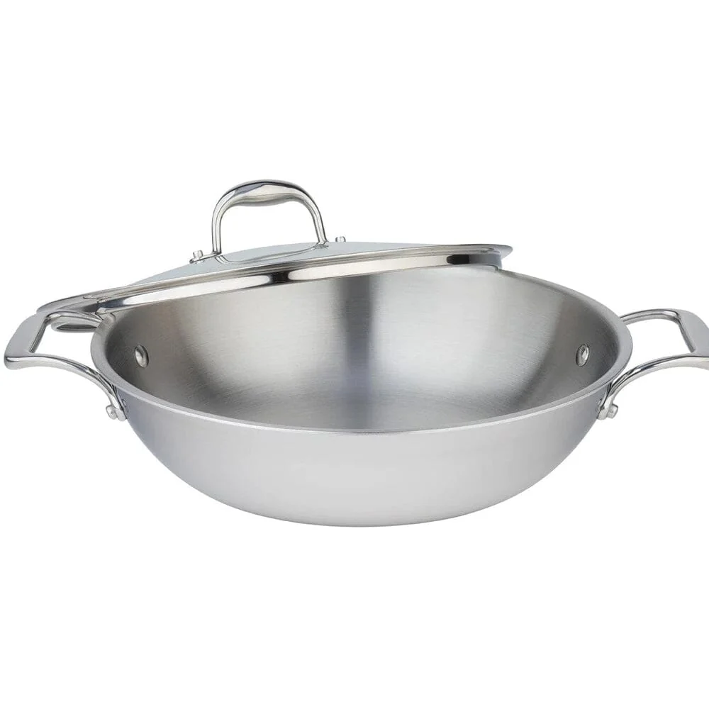 Meyer SuperSteel Tri-Ply Clad Stainless Steel 32cm Wok with cover, Made in Canada