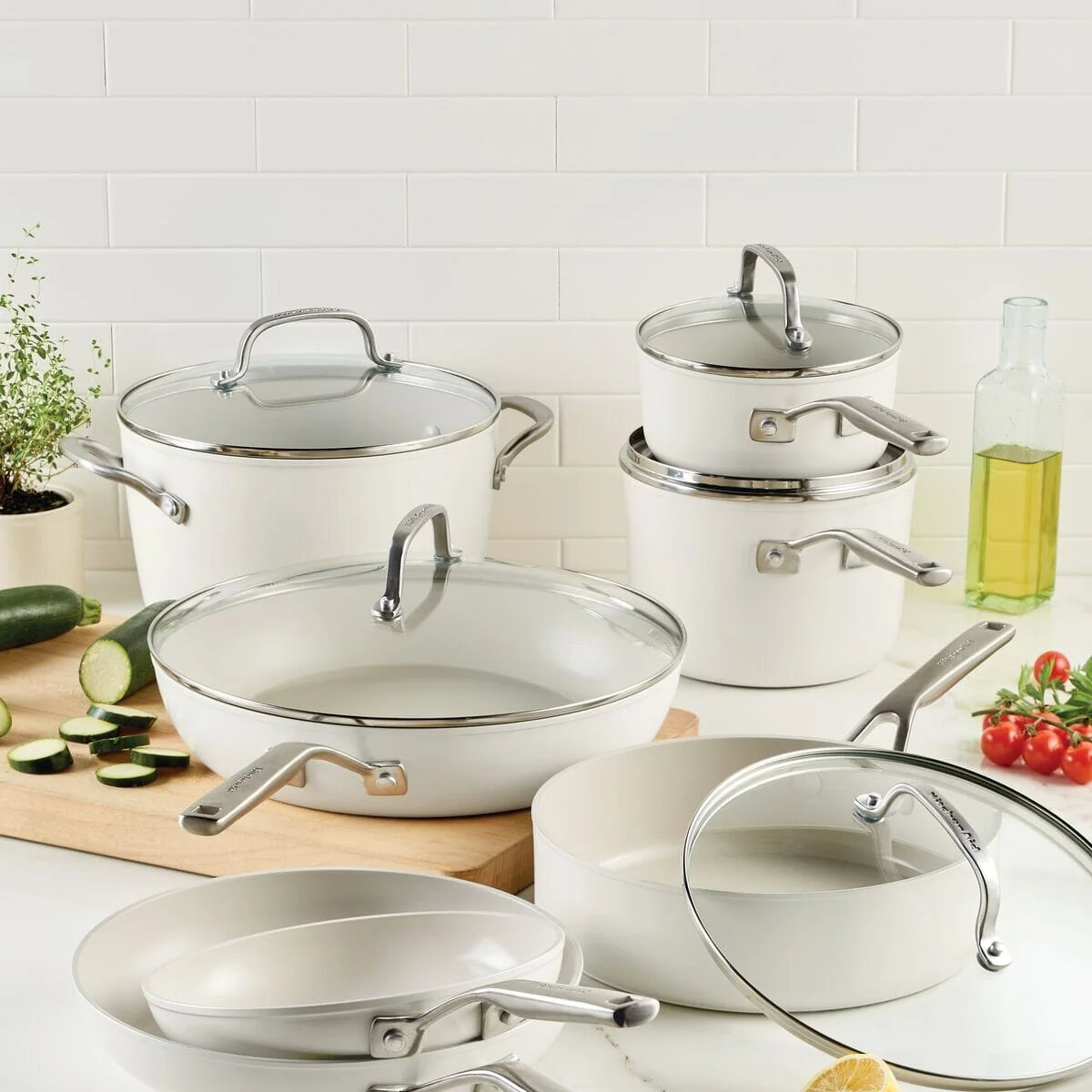 Meyer KitchenAid 12pc Hard Anodized Ceramic Cookware Set - White - Image 2