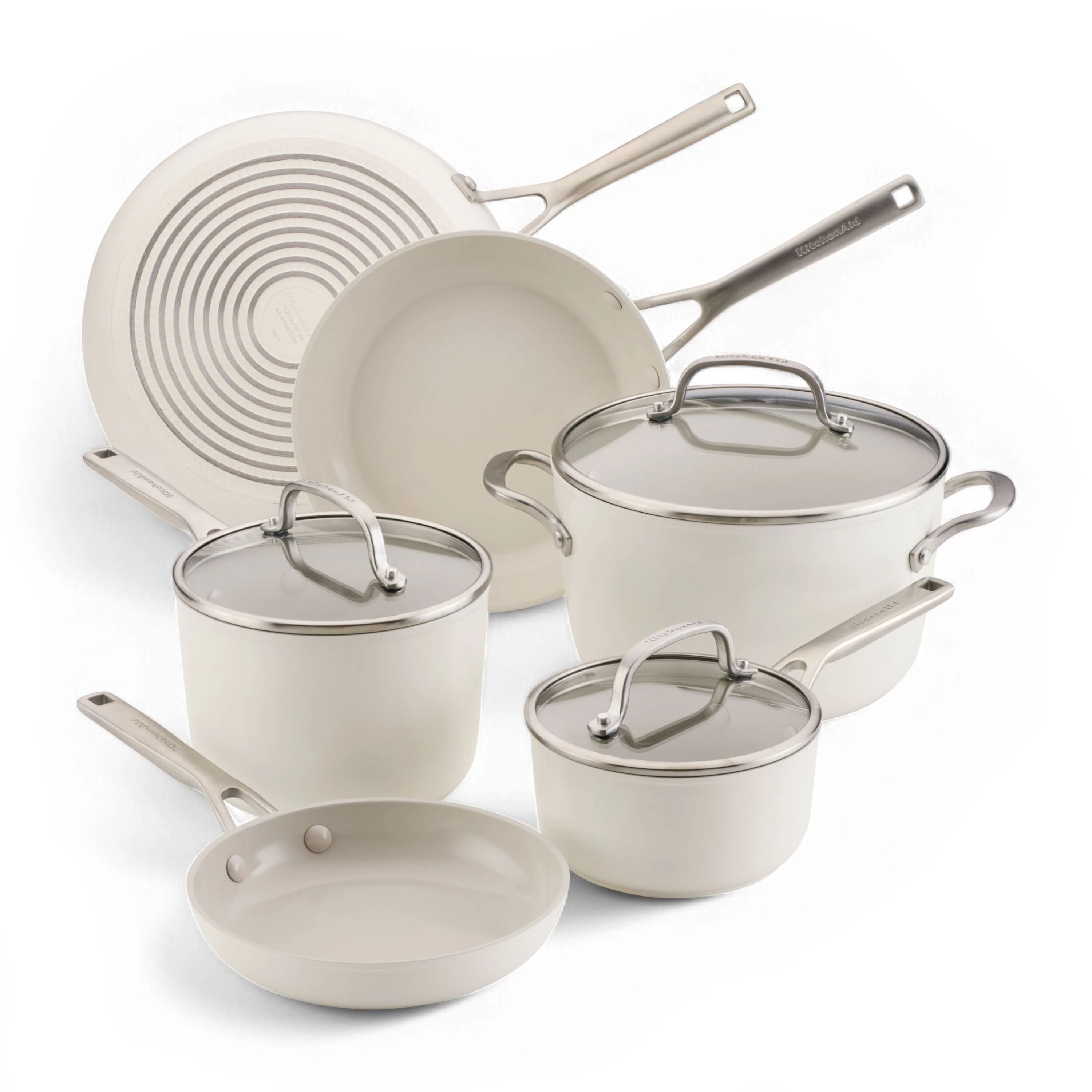 Meyer KitchenAid Hard Anodized Ceramic Induction Nonstick 9 Piece Cookware Set Porcelain White