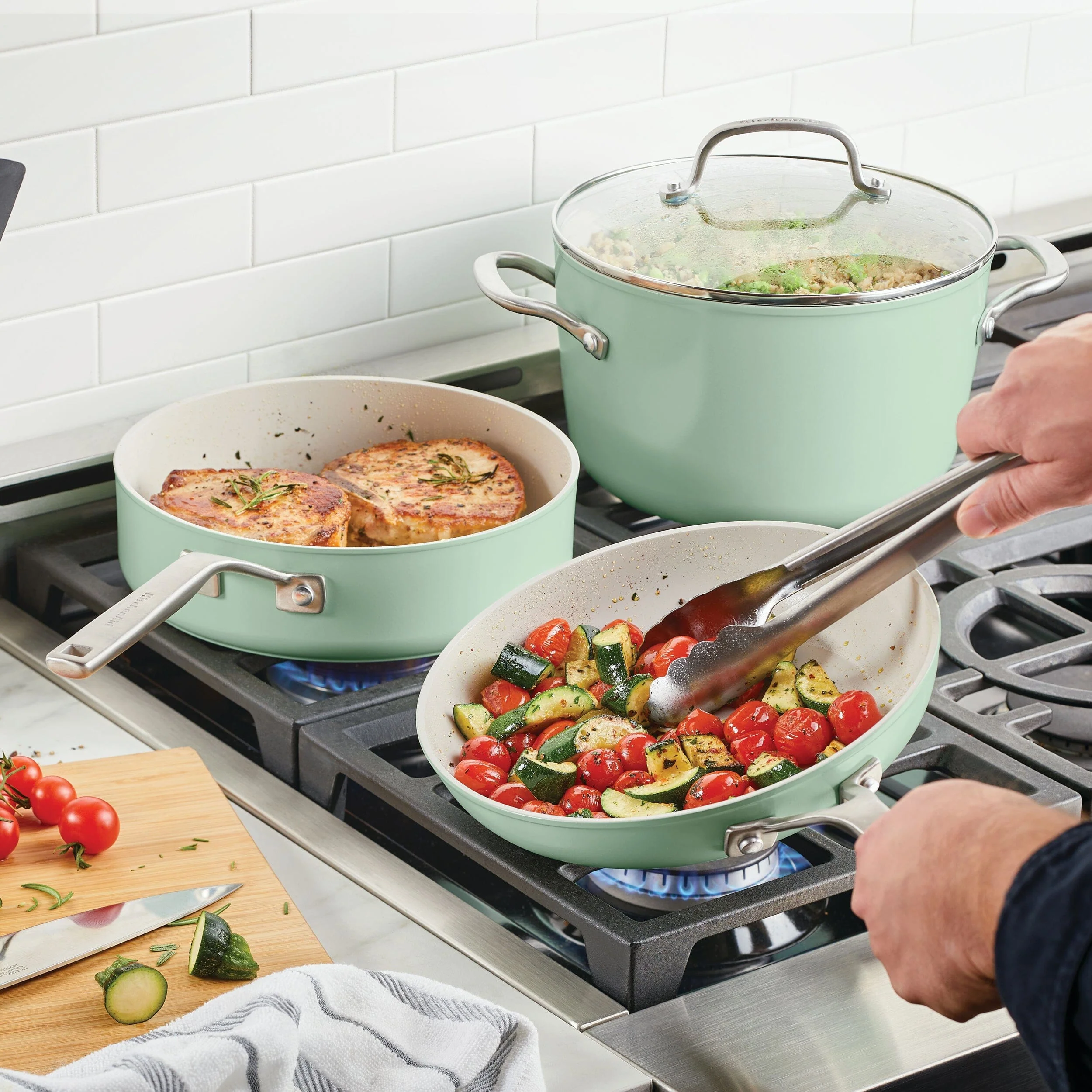 Meyer KitchenAid 10pc Hard Anodized Ceramic Cookware Set - Pistachio - Image 4
